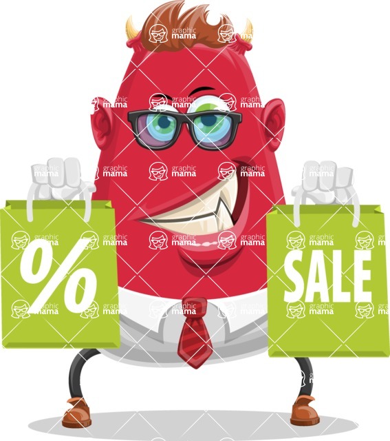 Business Monster Cartoon Character - Business Monster Cartoon with Shopping Bags